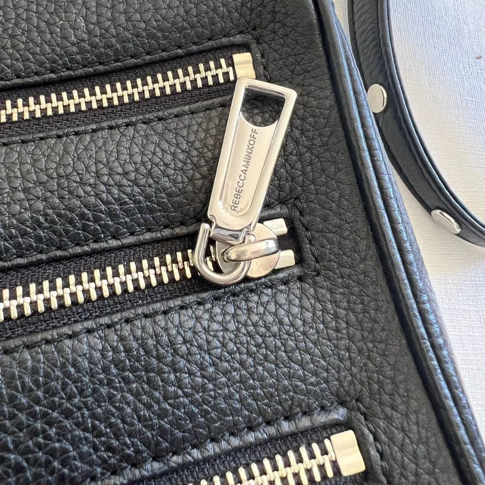 Rebecca Minkoff “5 Zip Crossbody” Bag in Black Leather & Silver Hardware - Picture 2 of 12